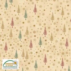 Stof Beige Trees Christmas Is Near Fabric