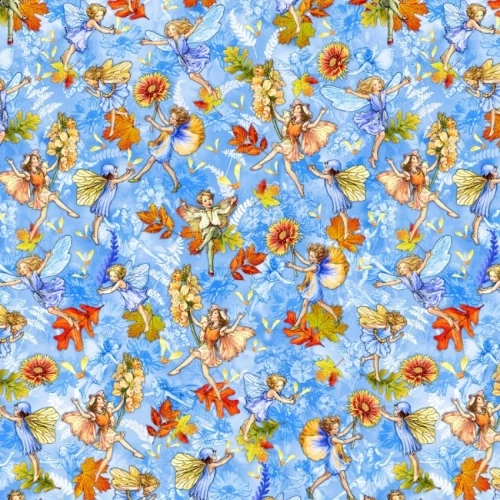 Blue - Autumn Fairy Flight - Flower Fairies Of The Autumn Fabric 3 Blue - Autumn Fairy Flight - Flower Fairies Of The Autumn Fabric
