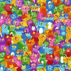 FLANNEL - Crazy Cats White Fabric