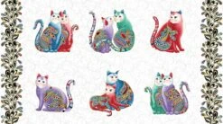 White Catitude 2 Fabric Panel - Metallic