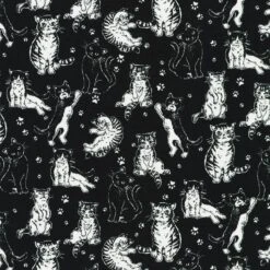 Whiskers And Tails Cat Fabric Black