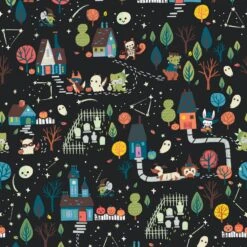Tiny Trick Or Treaters Main Charcoal Fabric