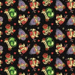 FLANNEL - Disney Villains Tattoo Badges Flannel Fabric - Black