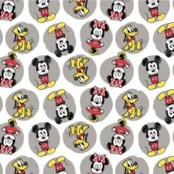 FLANNEL - Mickey, Minnie And Pluto Fabric - White