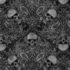 Wicked Fog Black Skull Damask Fabric