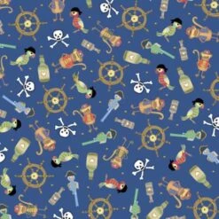 Arrr Matey Pirate Fabric - Blue