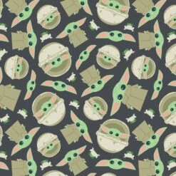 FLANNEL - Star Wars Mandalorian Yoda Child And Frog Fabric - Grey