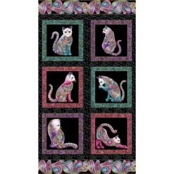 Black Catitude Fabric Panel - Metallic