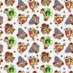 FLANNEL - Disney Villains Tattoo Badges Flannel Fabric - White