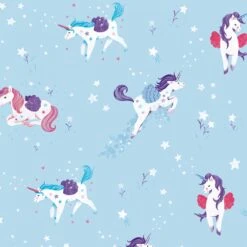 Light Aqua Unicorn Kisses Fabric