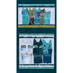 Teal Feline Frolic Pillow Fabric Panel - Metallic