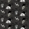 Charcoal Wicked Skulls In Top Hats Halloween Fabric