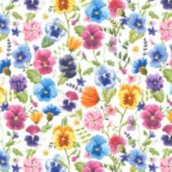 Flowers And Pansies Fabric